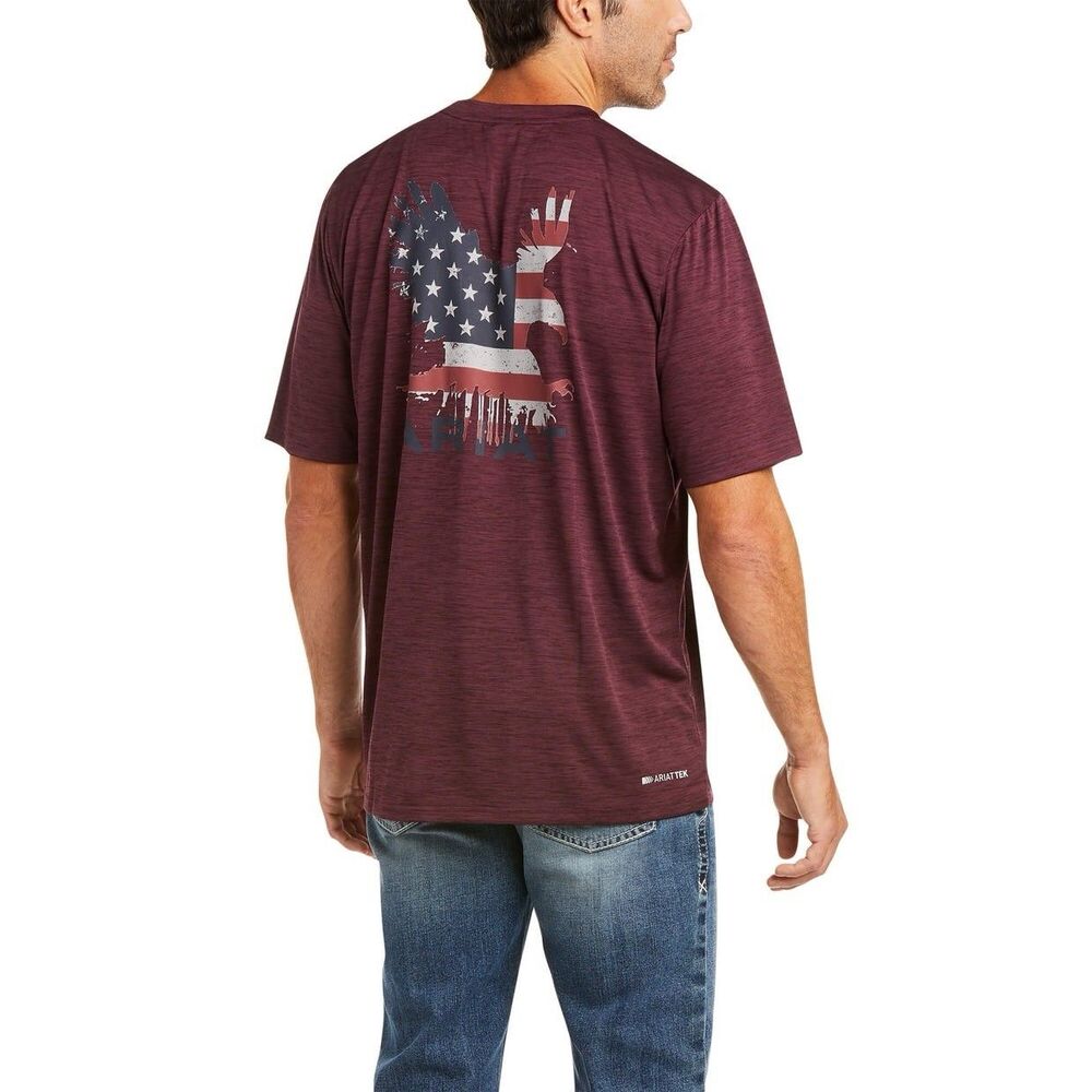 Ariat Mens Charger Graphic Eagle T-Shirt XL Burgundy HeatSeries Athletic Tee